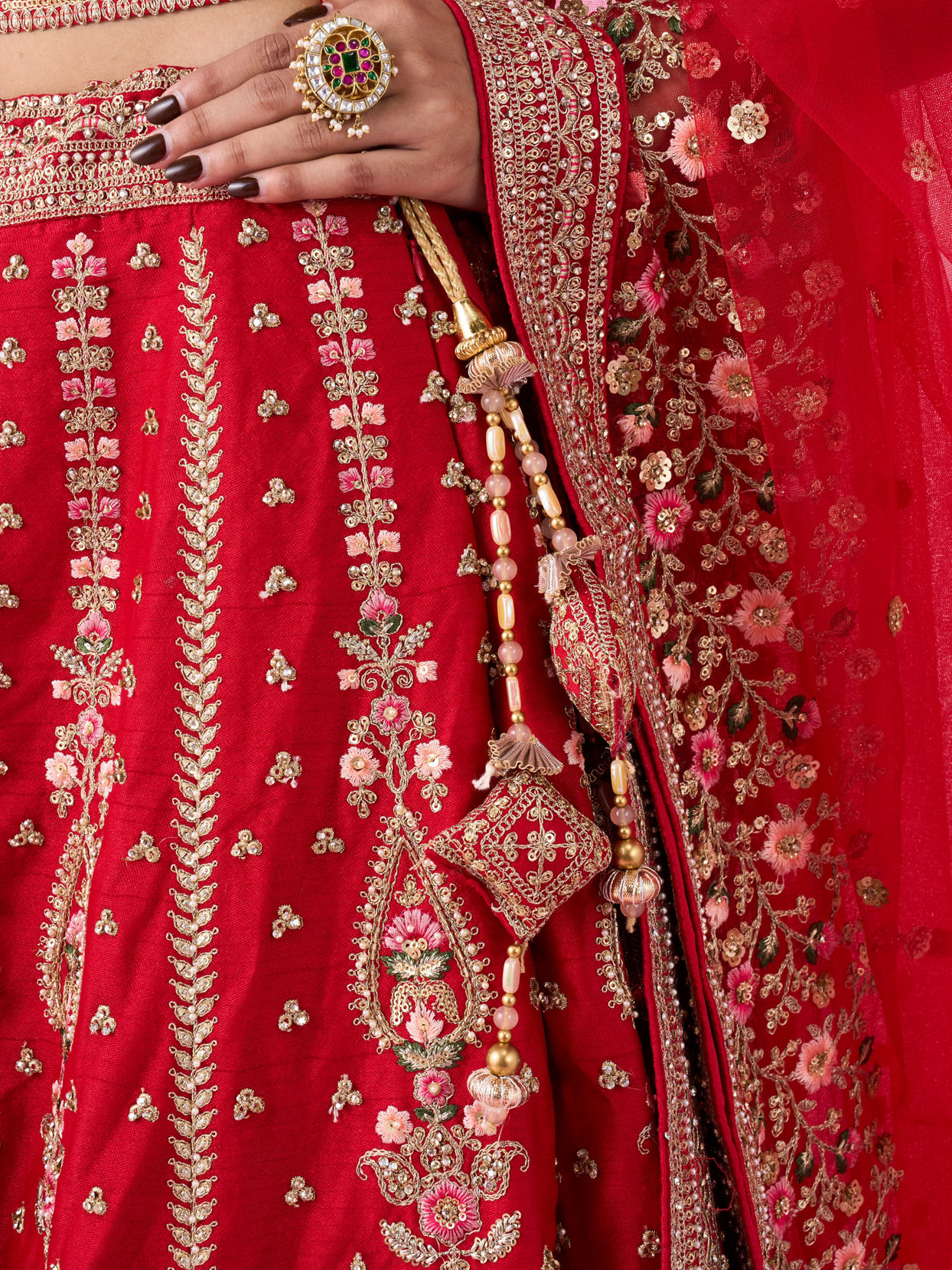 Mohey Women Regal Elegance Red Velvet Bridal Lehenga