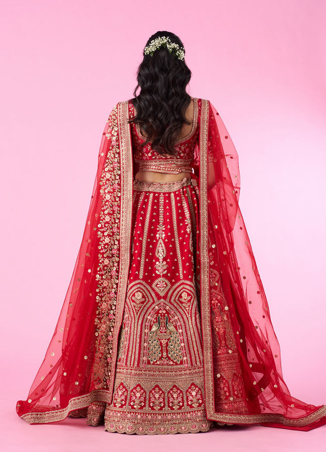 Mohey Women Regal Elegance Red Velvet Bridal Lehenga