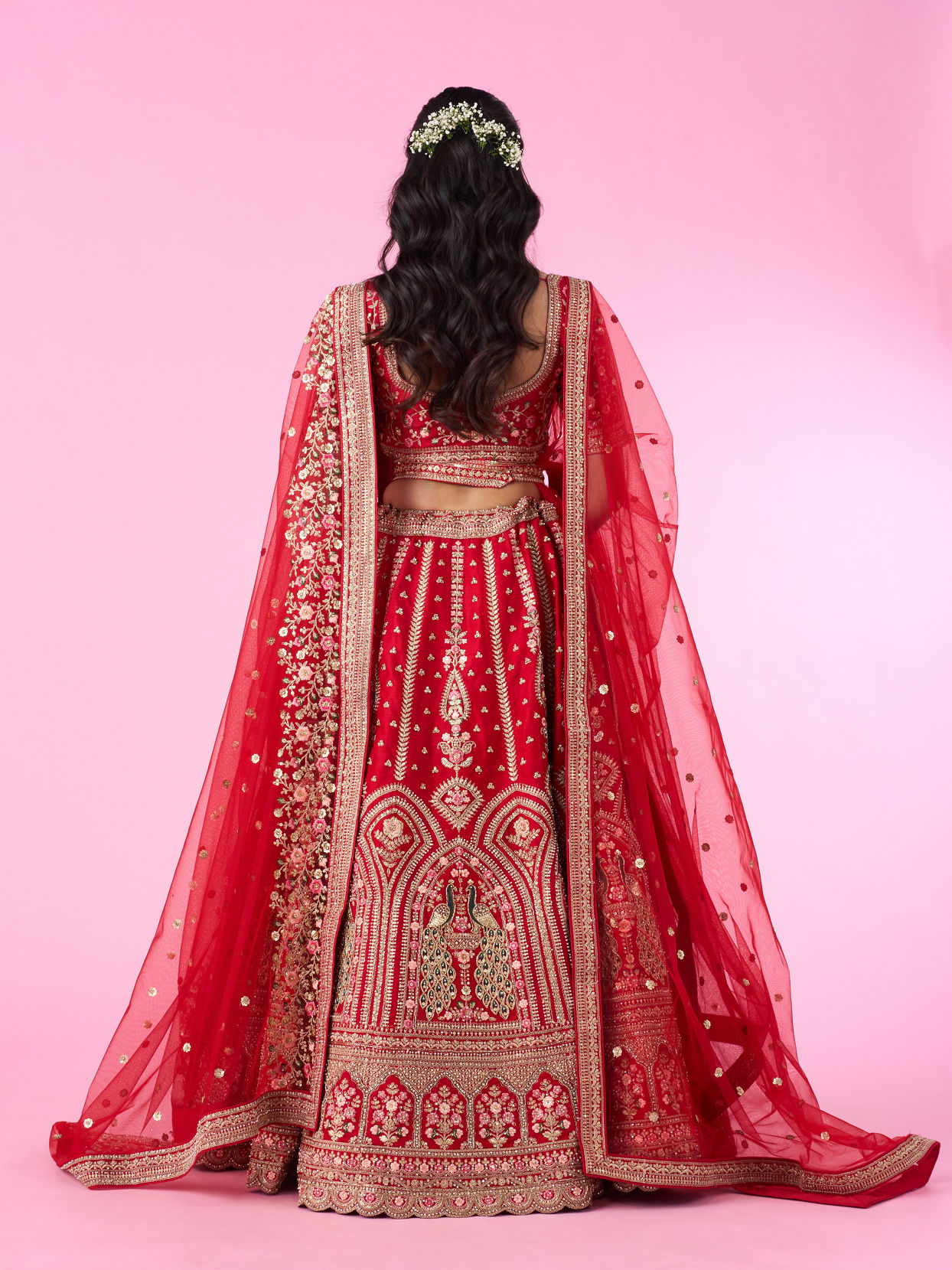 Mohey Women Regal Elegance Red Velvet Bridal Lehenga