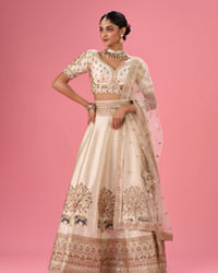 Mohey Women Cream Art Silk Classic Lehenga