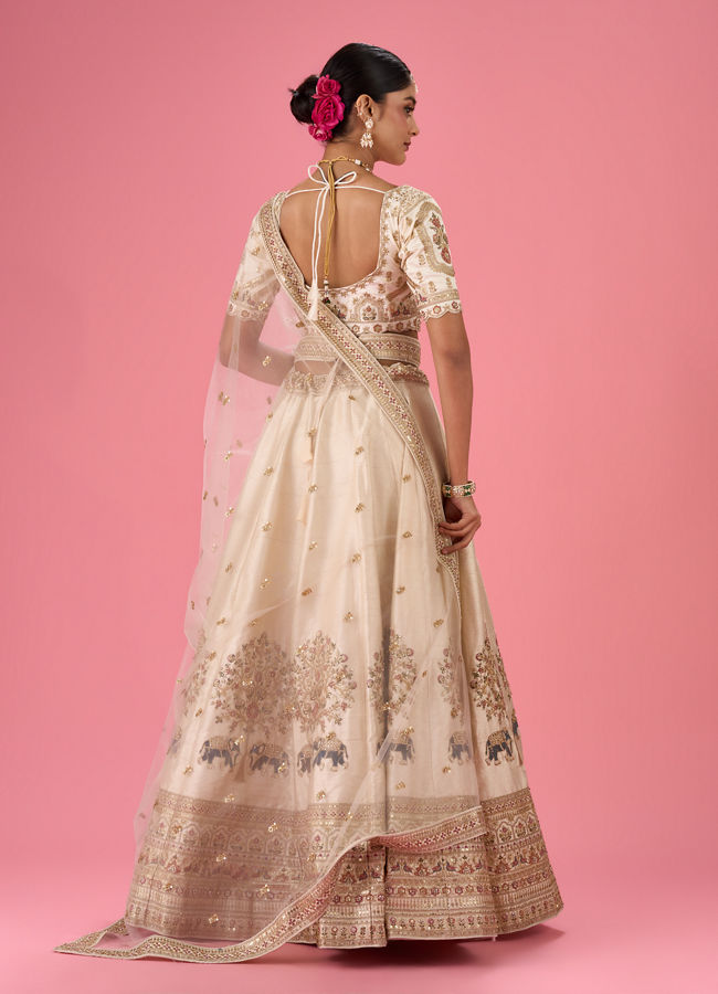 Mohey Women Cream Art Silk Classic Lehenga