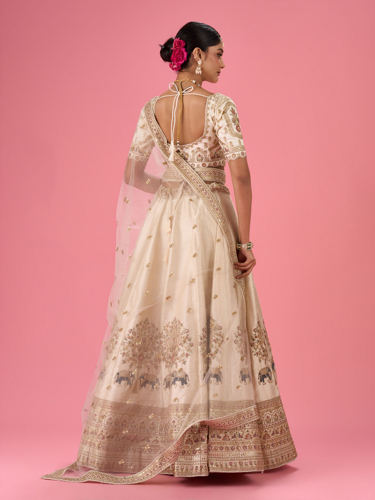 Mohey Women Cream Art Silk Classic Lehenga