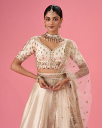 Mohey Women Cream Art Silk Classic Lehenga