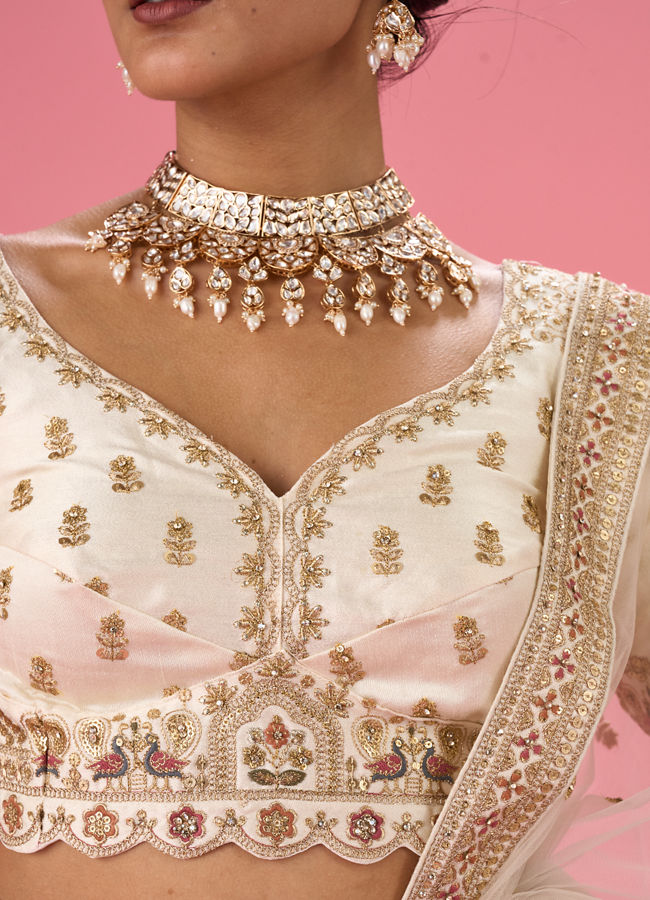 Mohey Women Cream Art Silk Classic Lehenga