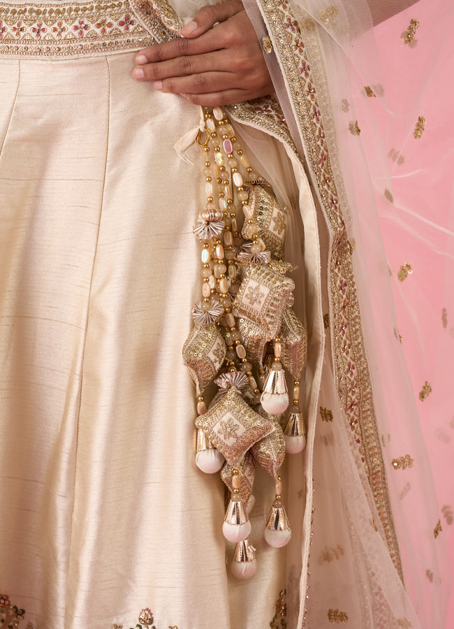 Mohey Women Cream Art Silk Classic Lehenga