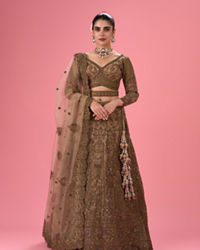 Mohey Women Elegant Fawn Bridal Lehenga
