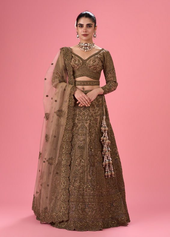 Mohey Women Elegant Fawn Bridal Lehenga