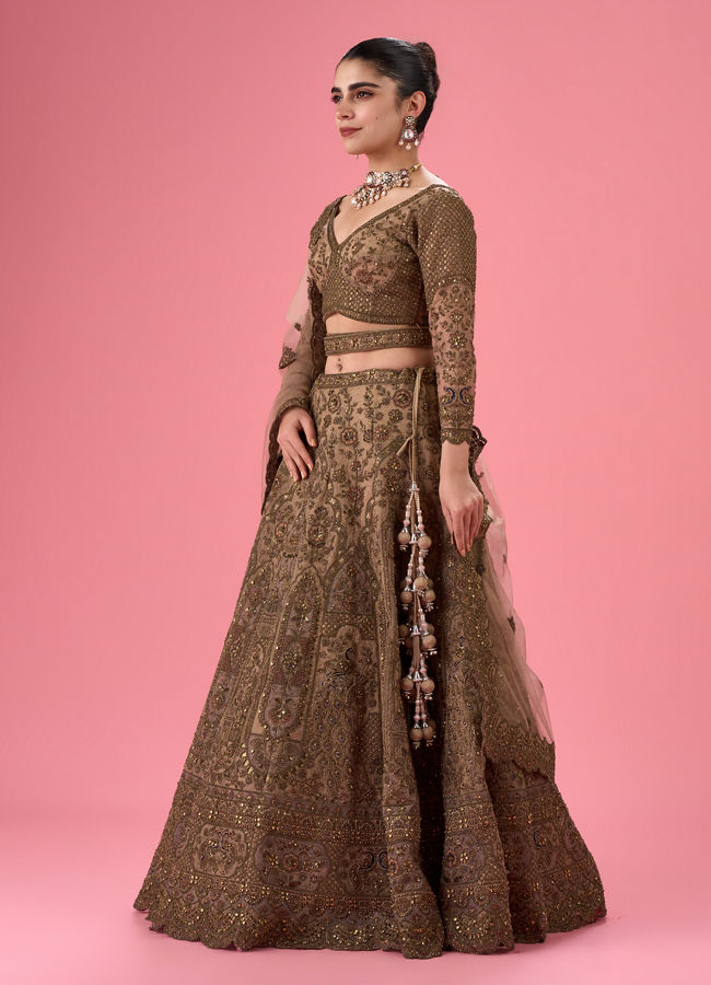 Mohey Women Elegant Fawn Bridal Lehenga