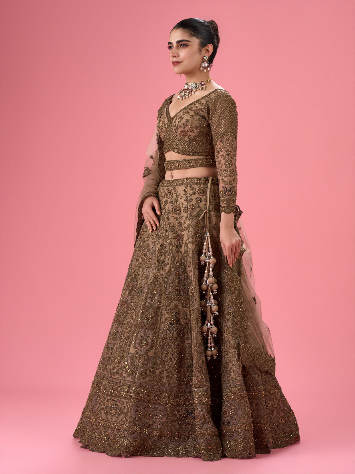 Mohey Women Elegant Fawn Bridal Lehenga