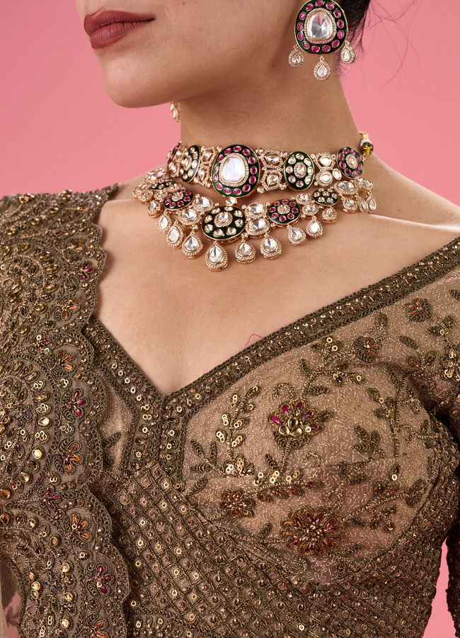 Mohey Women Elegant Fawn Bridal Lehenga