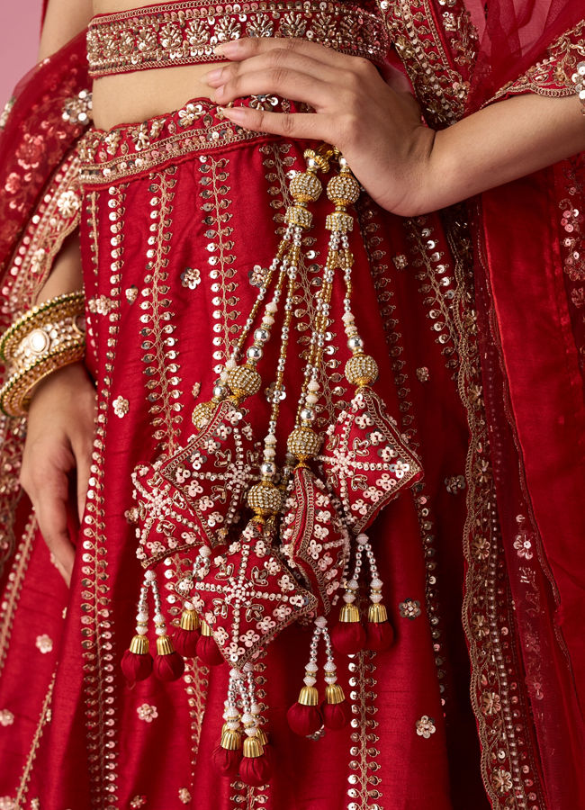 Mohey Women Red Art Silk Bridal Lehenga with Sequin Work