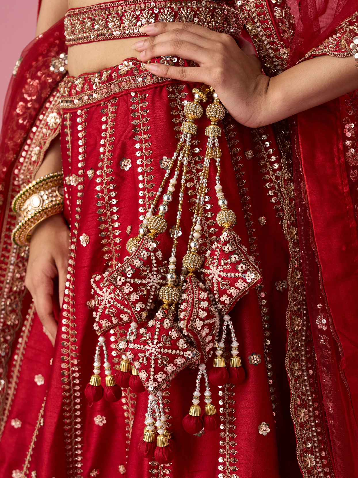 Mohey Women Red Art Silk Bridal Lehenga with Sequin Work