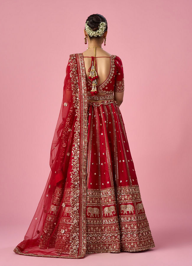 Mohey Women Red Art Silk Bridal Lehenga with Sequin Work