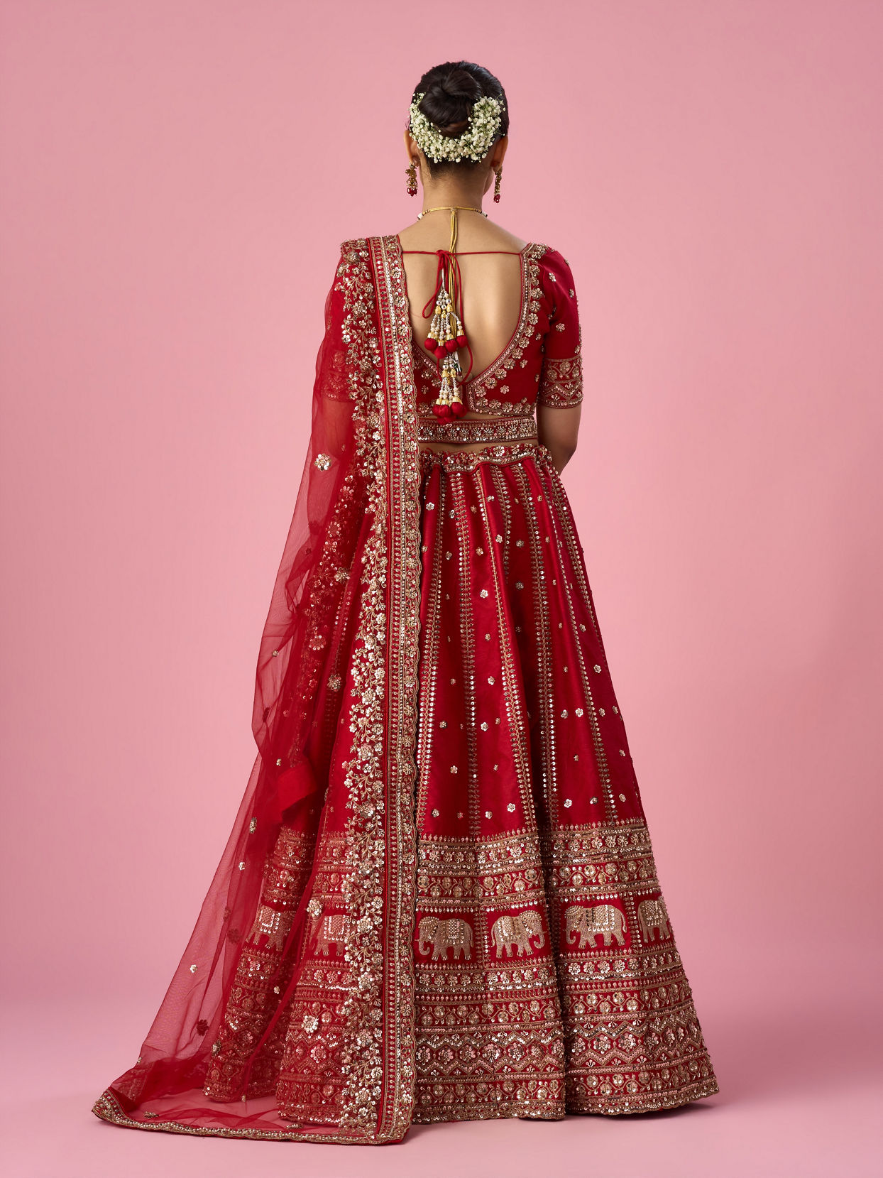 Mohey Women Red Art Silk Bridal Lehenga with Sequin Work