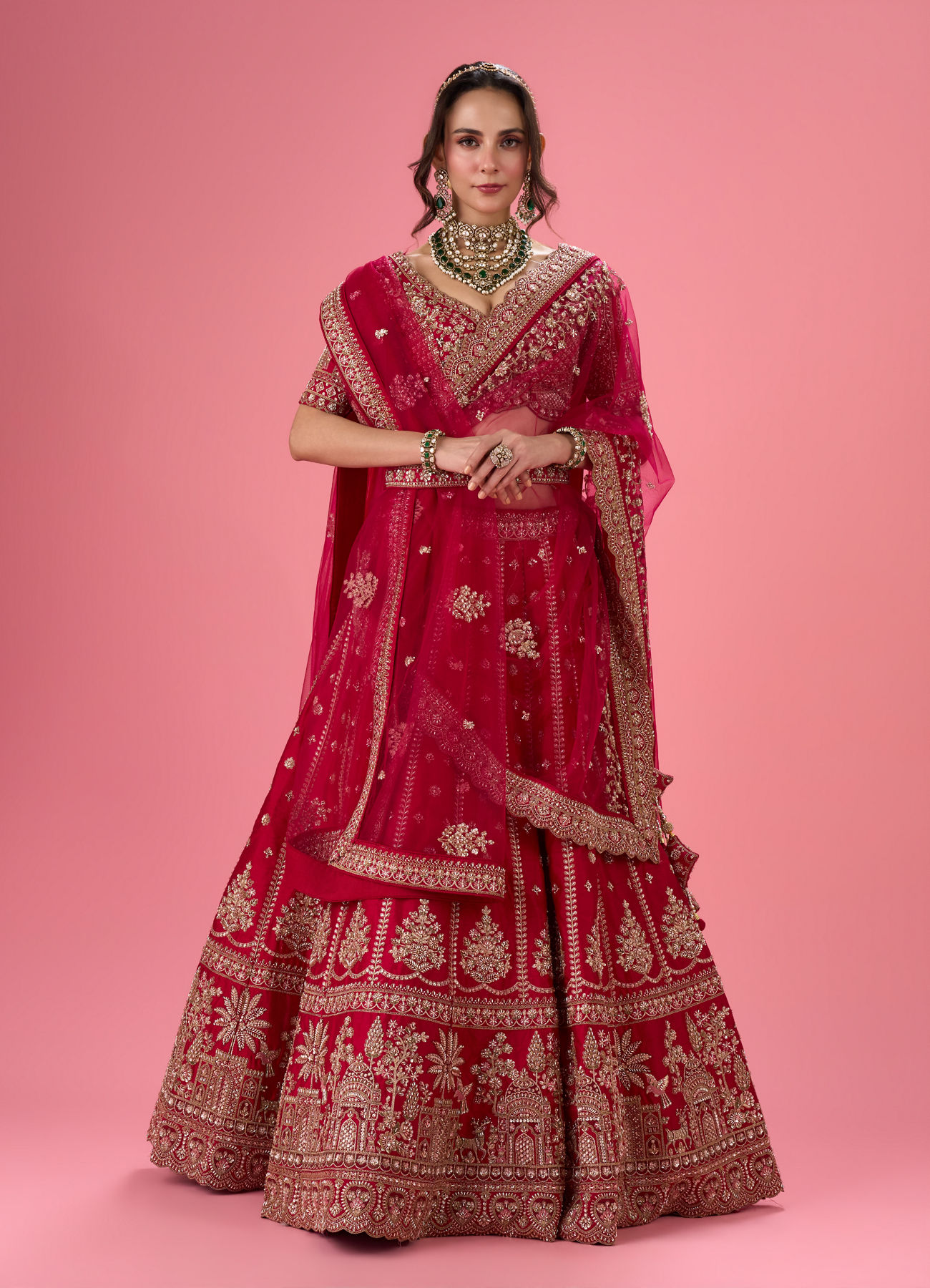 Mohey Women Pink Elegance Bridal Lehenga