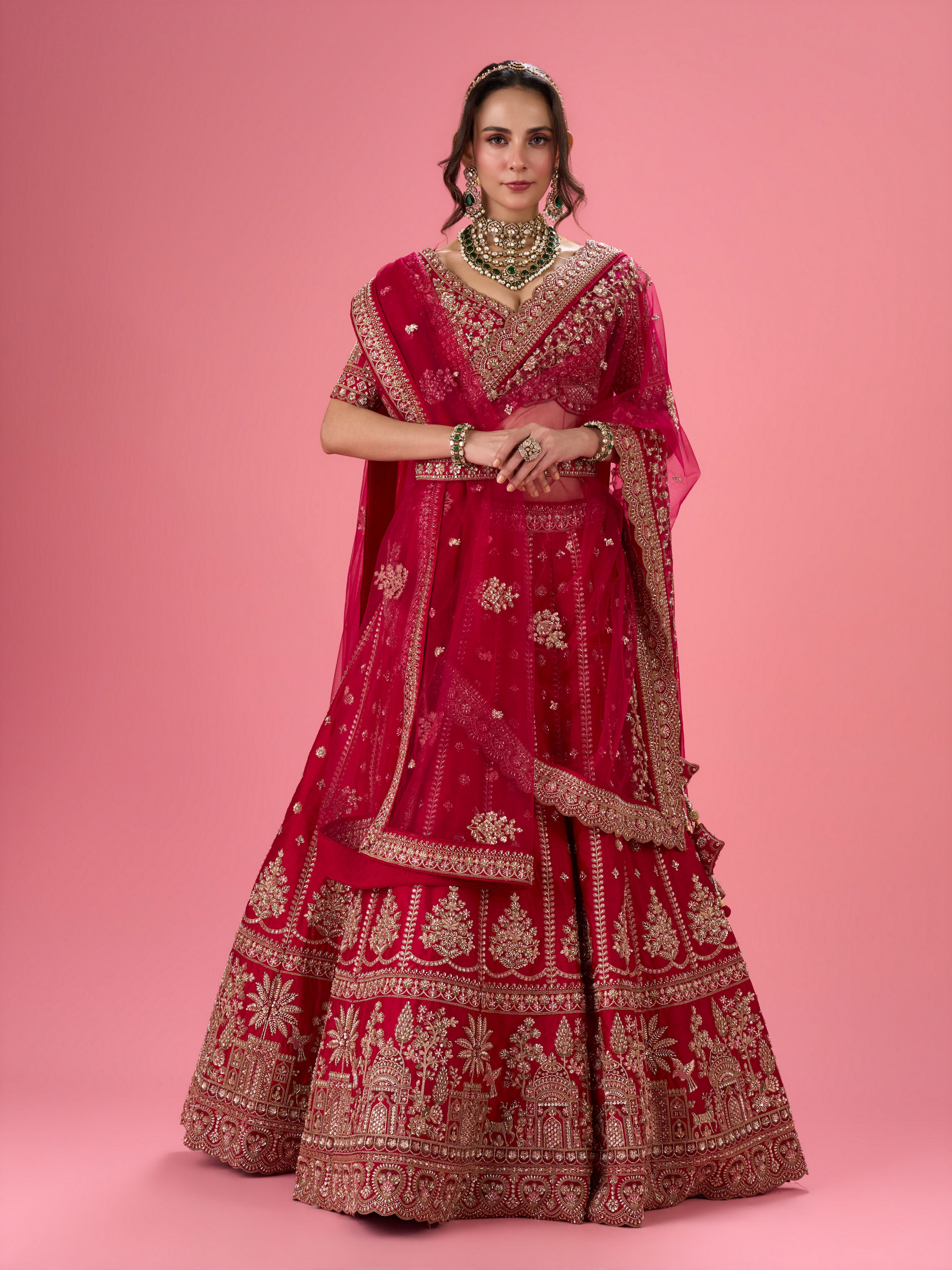 Mohey Women Pink Elegance Bridal Lehenga
