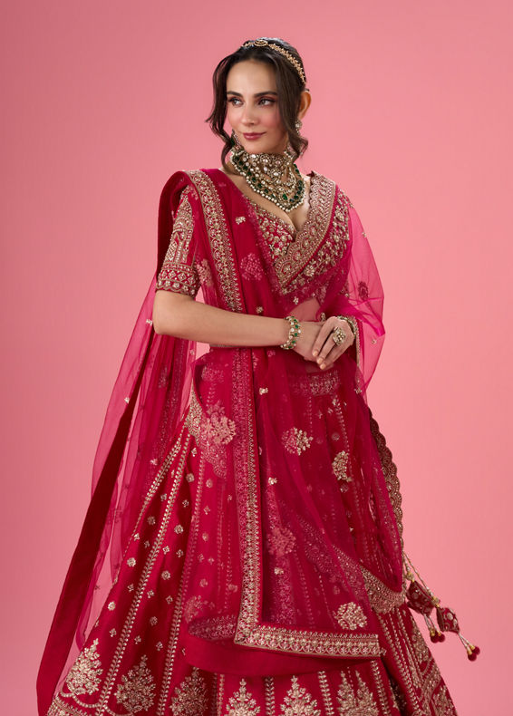 Mohey Women Pink Elegance Bridal Lehenga