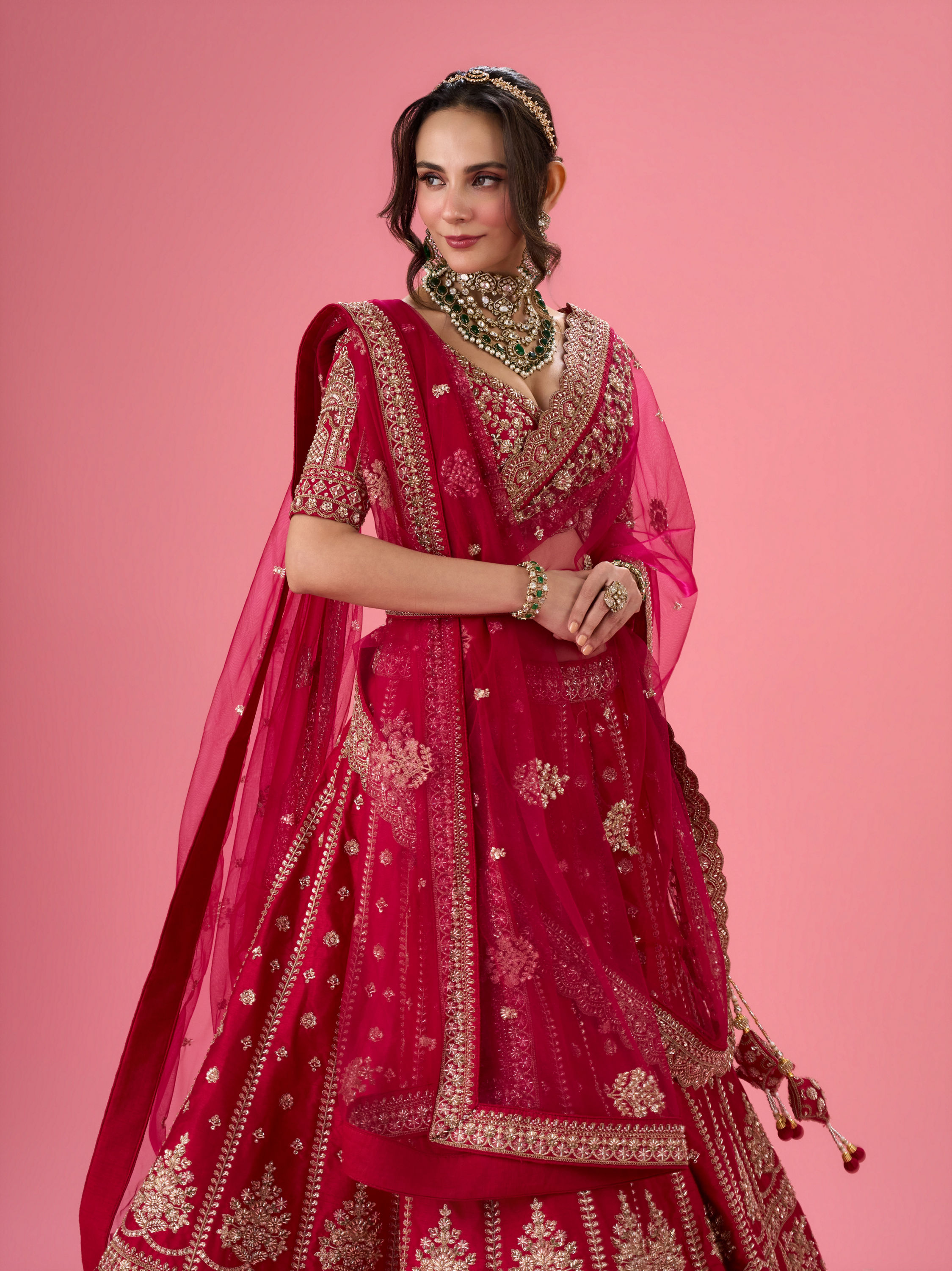 Mohey Women Pink Elegance Bridal Lehenga
