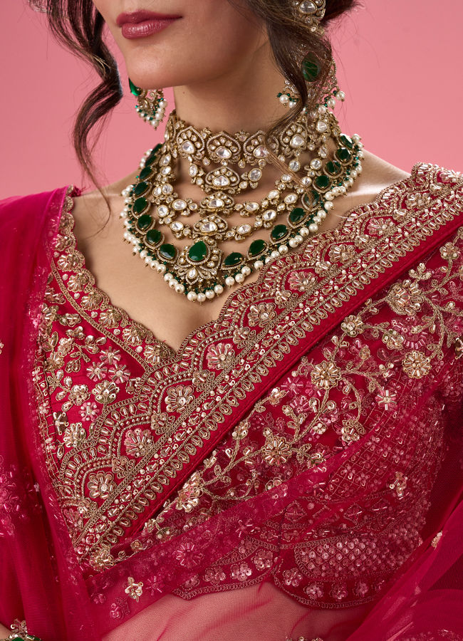 Mohey Women Pink Elegance Bridal Lehenga