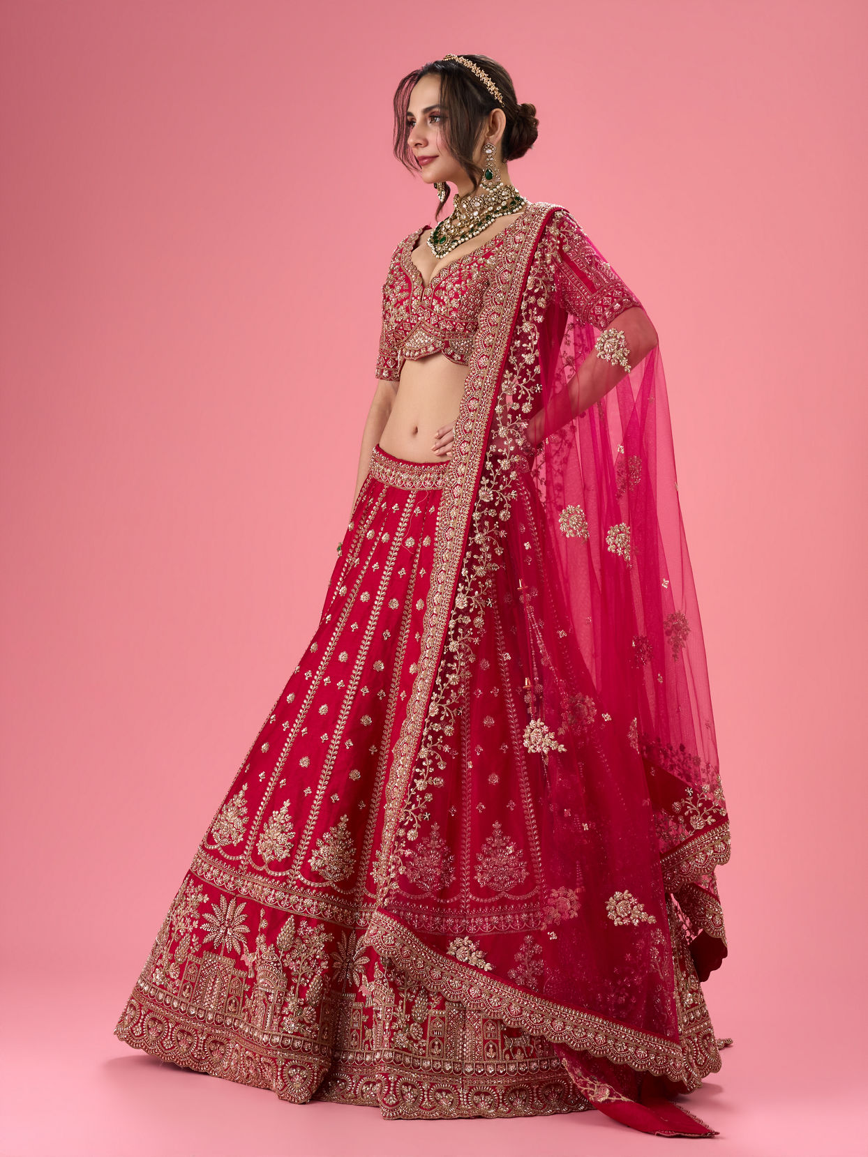 Mohey Women Pink Elegance Bridal Lehenga