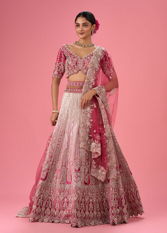 Mohey Women Velvety Coral Beauty Bridal Lehenga