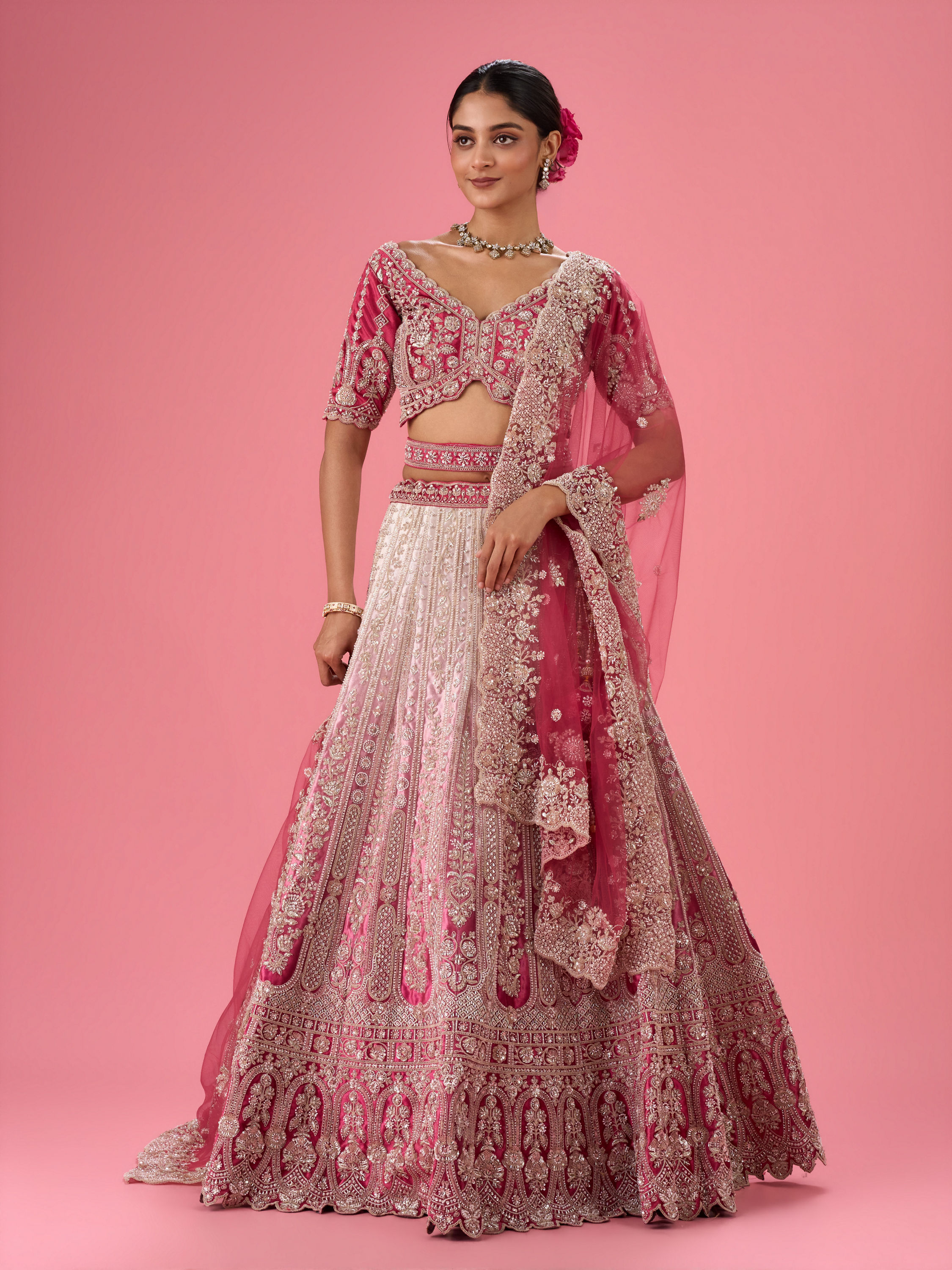 Mohey Women Velvety Coral Beauty Bridal Lehenga