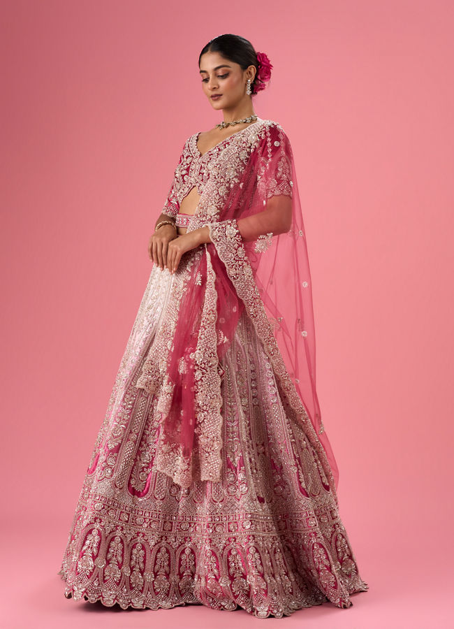 Mohey Women Velvety Coral Beauty Bridal Lehenga