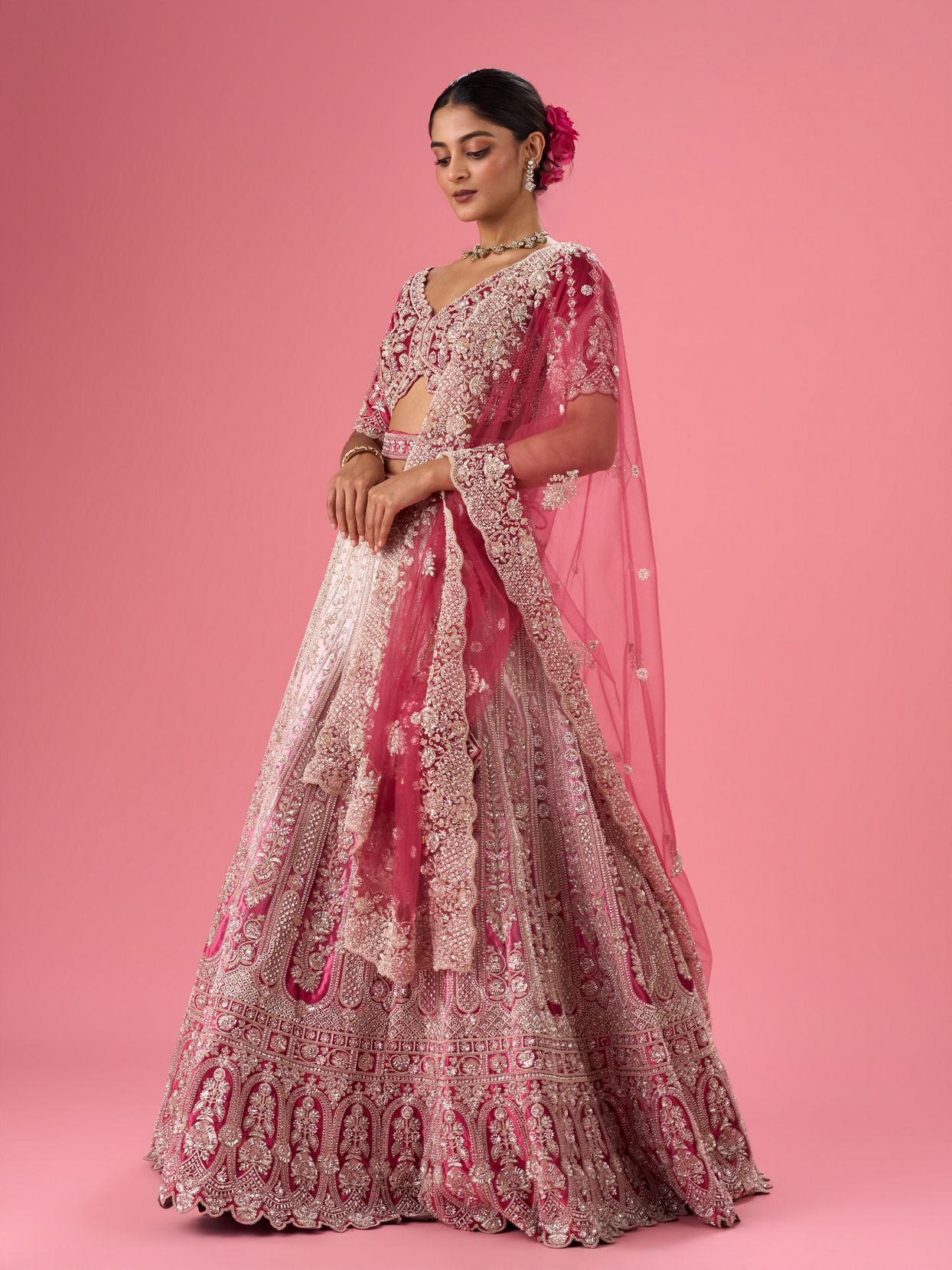 Mohey Women Velvety Coral Beauty Bridal Lehenga