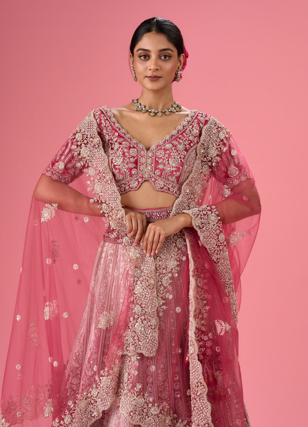 Mohey Women Velvety Coral Beauty Bridal Lehenga