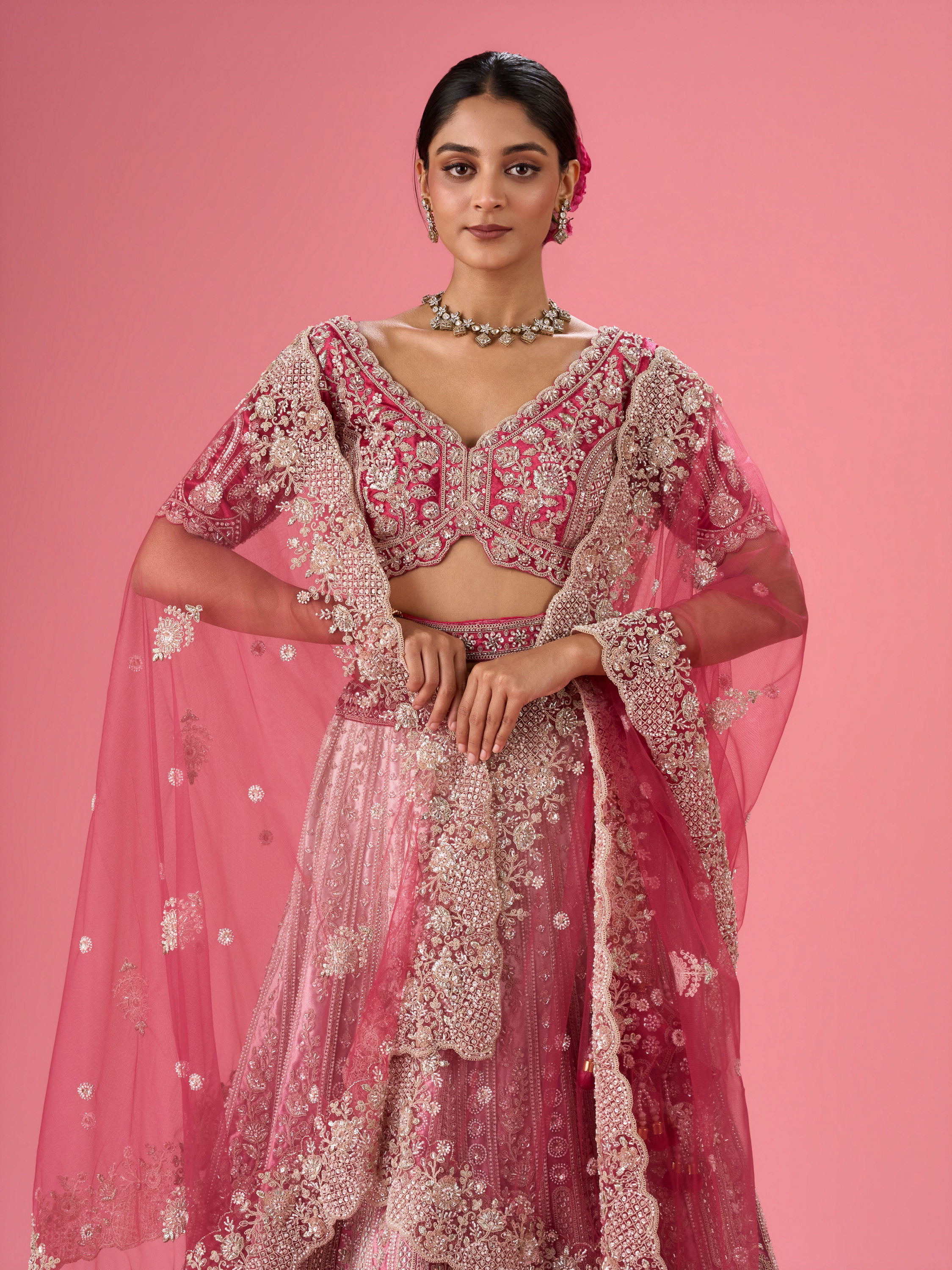 Mohey Women Velvety Coral Beauty Bridal Lehenga