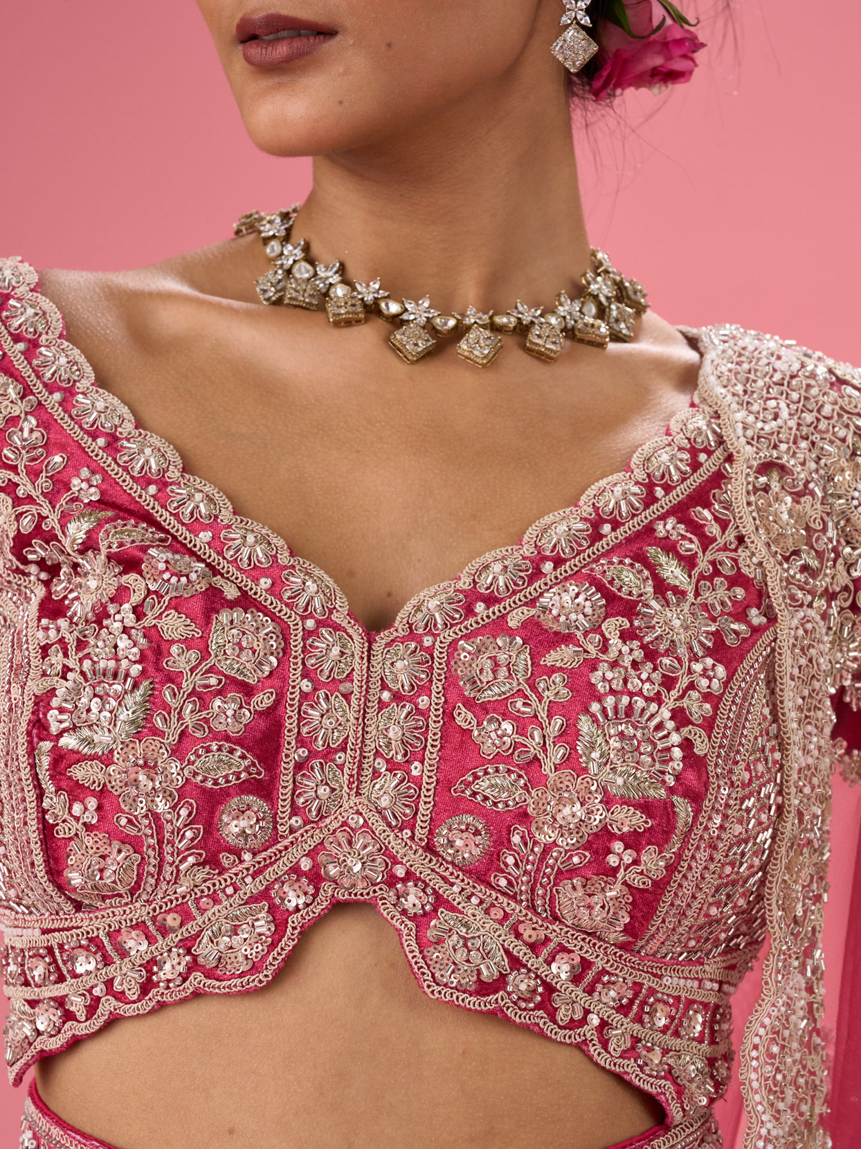 Mohey Women Velvety Coral Beauty Bridal Lehenga