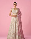 Mohey Women Cream Organza Lehenga with Moti Work