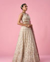 Mohey Women Cream Organza Lehenga with Moti Work
