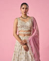 Mohey Women Cream Organza Lehenga with Moti Work