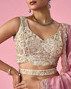 Mohey Women Cream Organza Lehenga with Moti Work