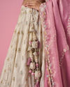 Mohey Women Cream Organza Lehenga with Moti Work