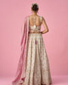 Mohey Women Cream Organza Lehenga with Moti Work