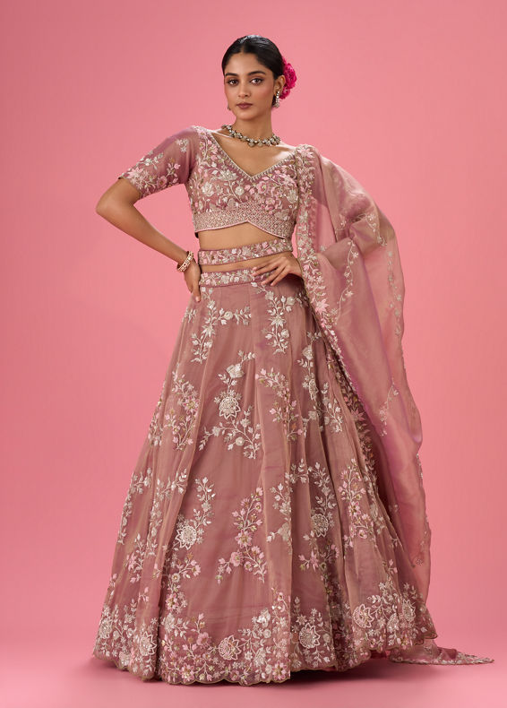 Mohey Women Lustrous Purple Organza Lehenga