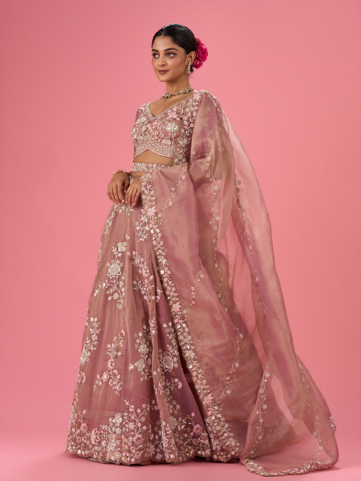 Mohey Women Lustrous Purple Organza Lehenga