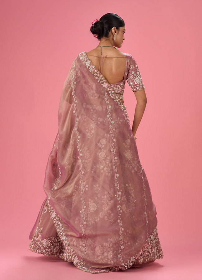 Mohey Women Lustrous Purple Organza Lehenga