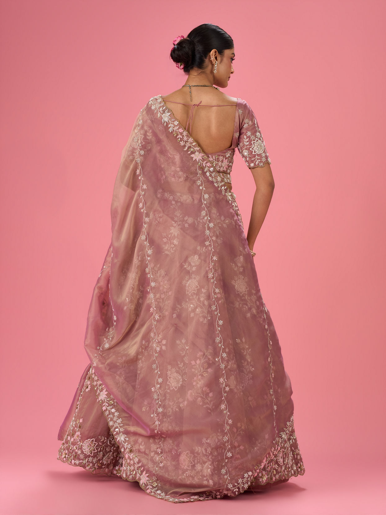 Mohey Women Lustrous Purple Organza Lehenga