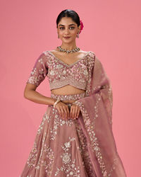 Mohey Women Lustrous Purple Organza Lehenga