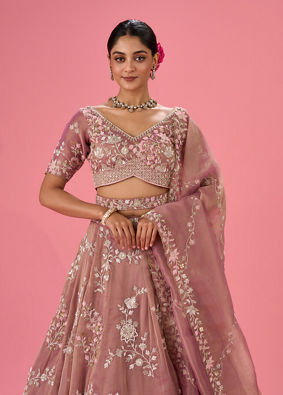 Mohey Women Lustrous Purple Organza Lehenga
