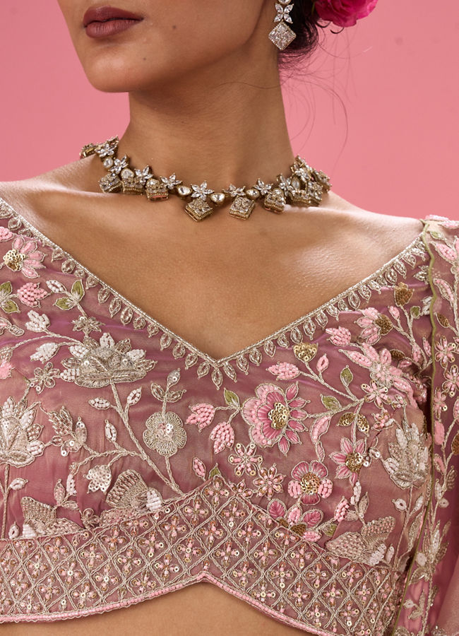 Mohey Women Lustrous Purple Organza Lehenga