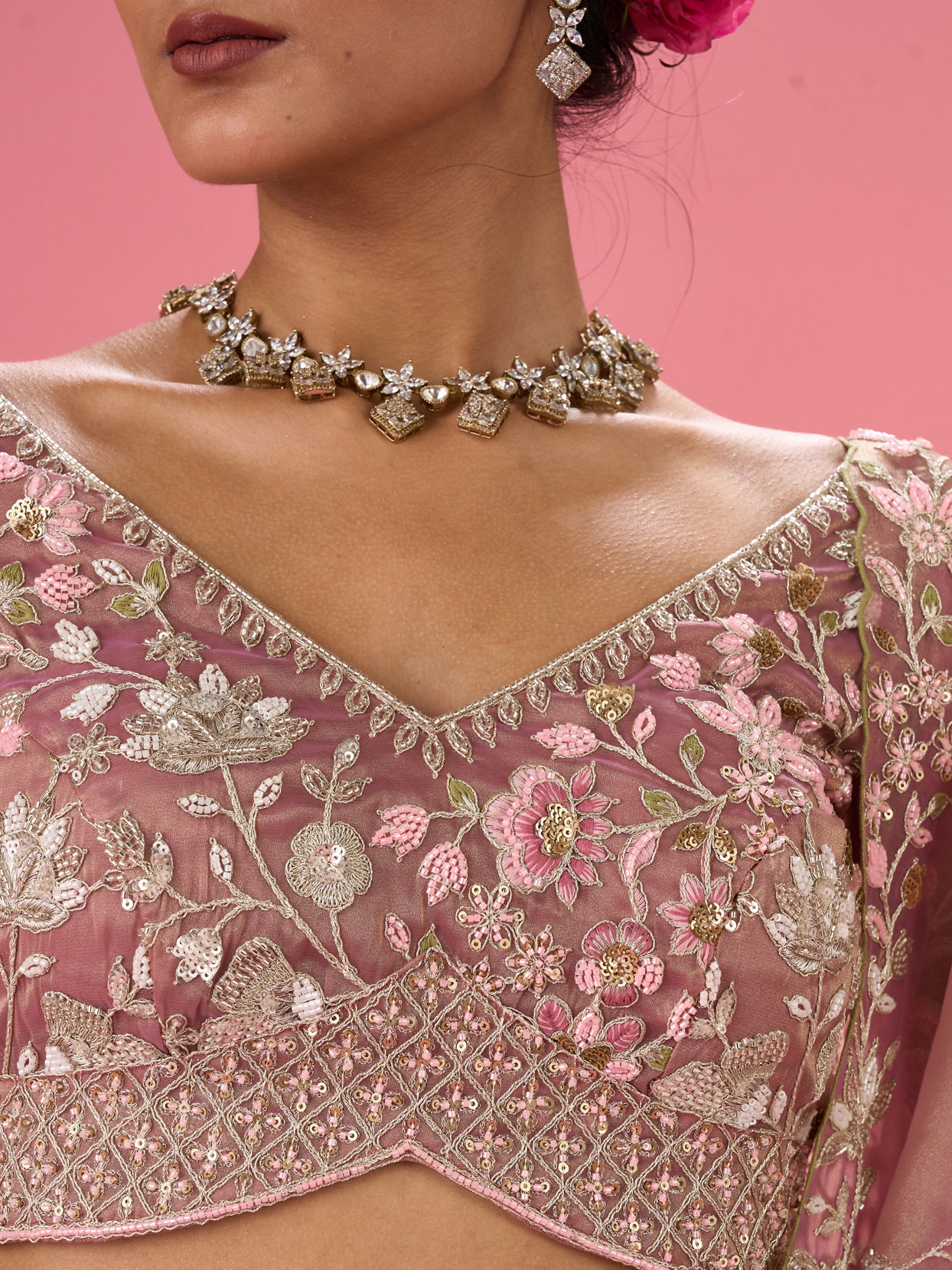 Mohey Women Lustrous Purple Organza Lehenga