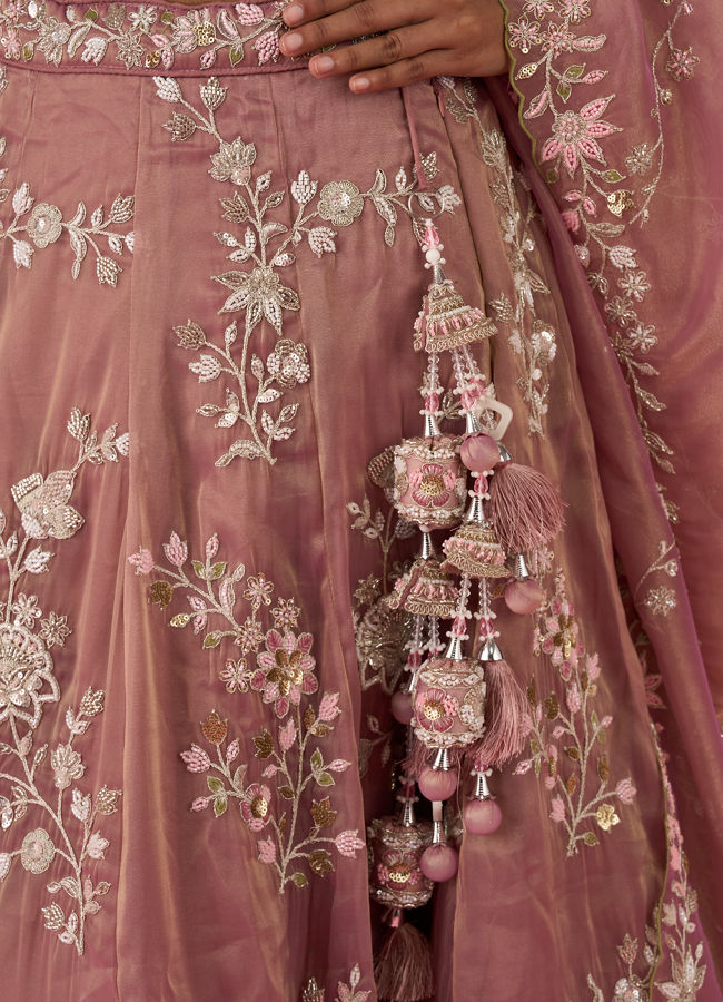 Mohey Women Lustrous Purple Organza Lehenga