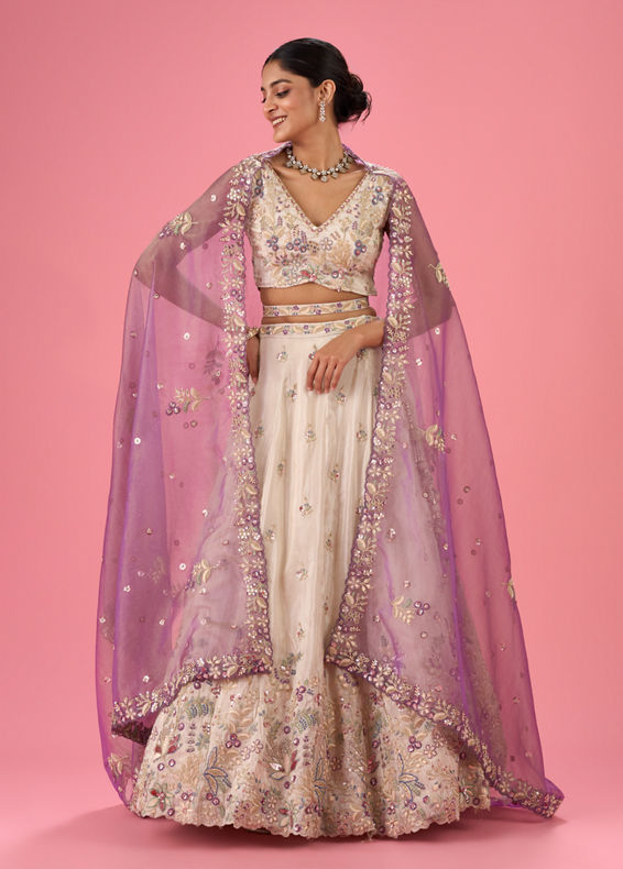 Mohey Women Elegant Cream Lehenga Ensemble