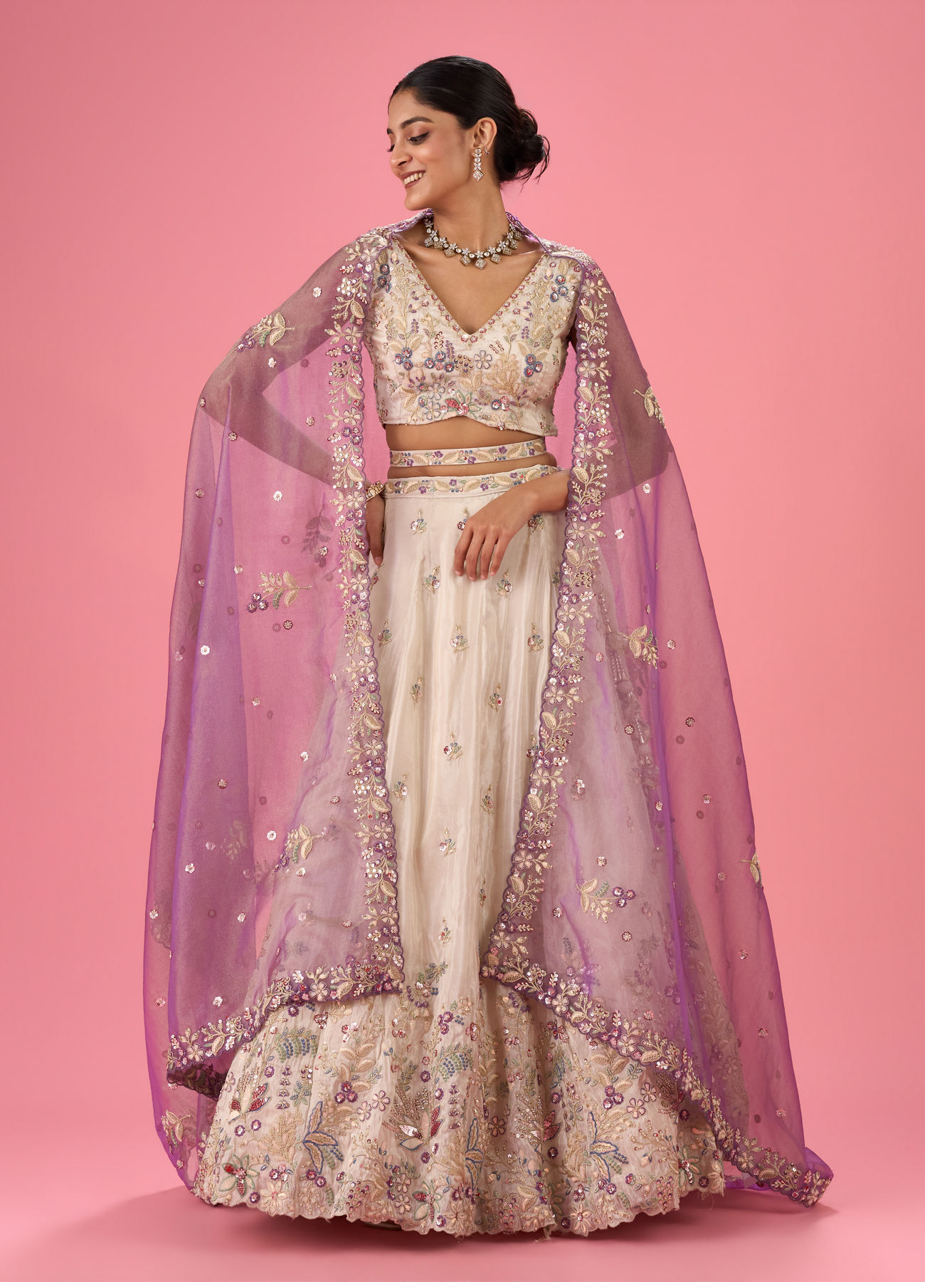 Mohey Women Elegant Cream Lehenga Ensemble