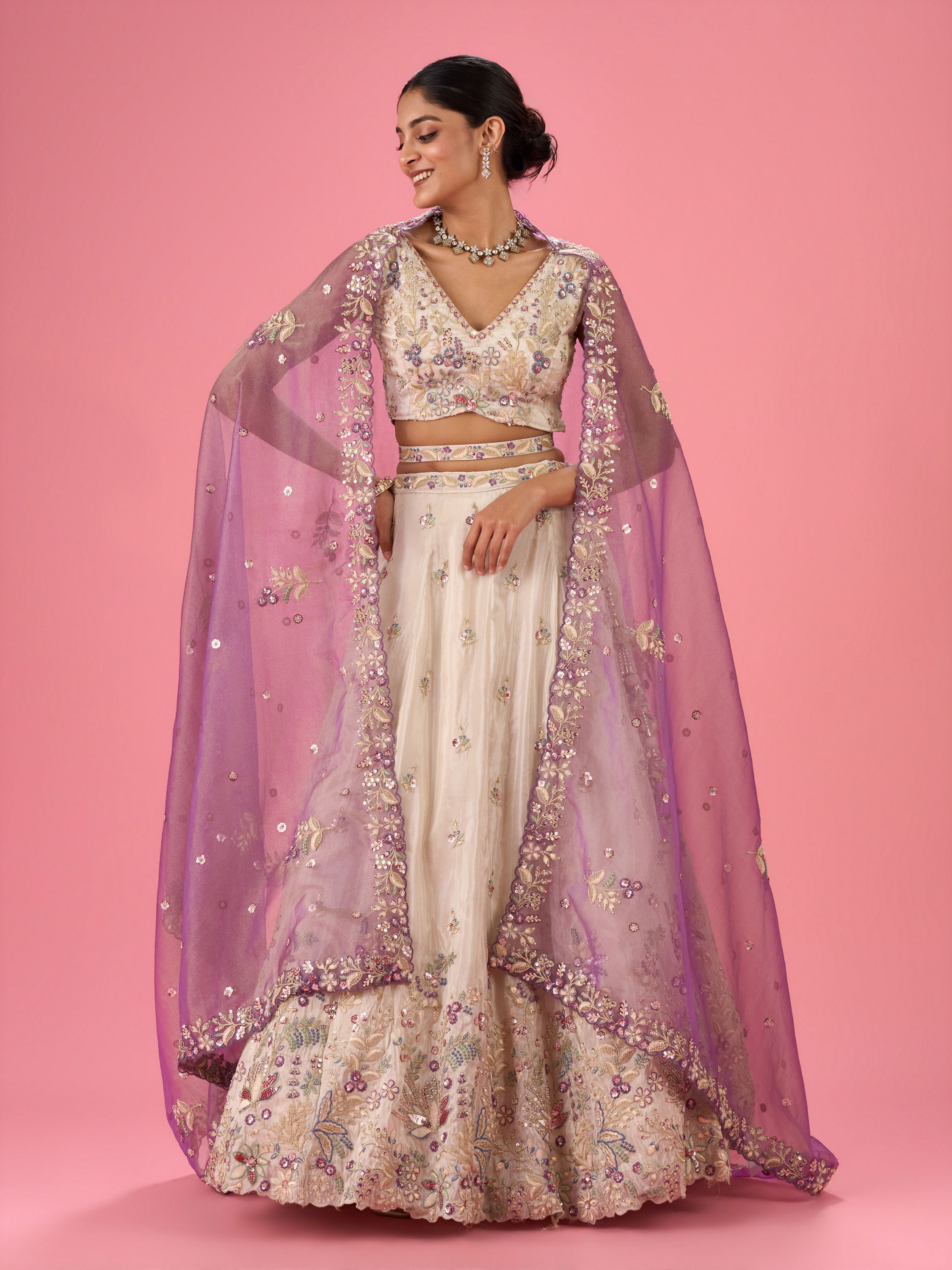 Mohey Women Elegant Cream Lehenga Ensemble
