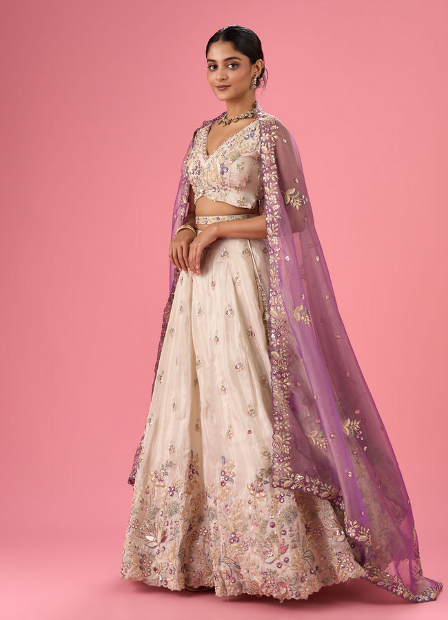 Mohey Women Elegant Cream Lehenga Ensemble